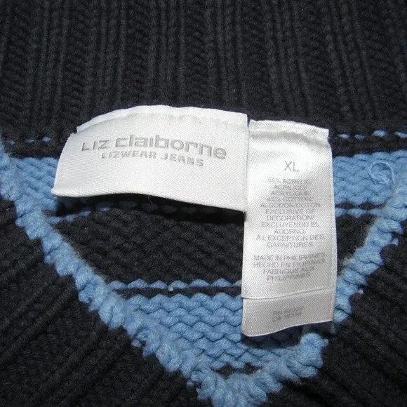 Vintage LIZ CLAIBORNE Long Sleeve Blue Stripe Pullover Sweater Size XL - Picture 4 of 4